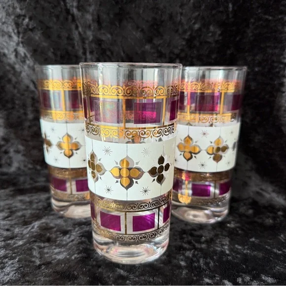 Purple and Gold Highball glasses.  1950’s anchor hocking.  Excellent condition. - Picture 6 of 7